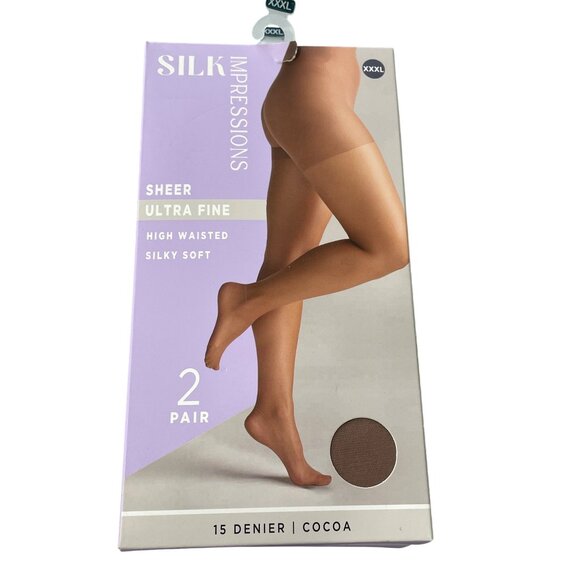 Silk Impressions Pantyhose Size XXXL Sheer Ultra Fine Cocoa 15 Denier 2 Pair NEW - Picture 1 of 6